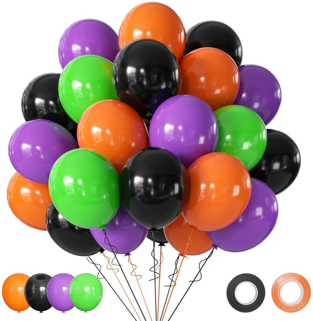 Main image of Halloween Party Balloons Set, 50Pcs 12 Inch Black Orange Purple Green Latex Balloons for Birthday, Halloween Party Decorations