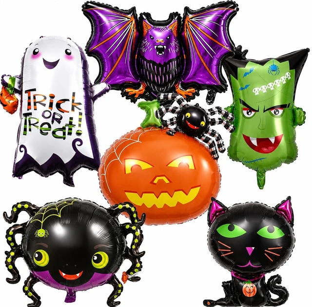 Main image of Halloween Foil Balloons Kit, Pack of 6 Large Ghost Cat Spider Pumpkin Spider Monster Head Happy Halloween Shaped Mylar Balloon Decor Set for Kids Horror Theme Trick or Treat Party Decorations Supplies