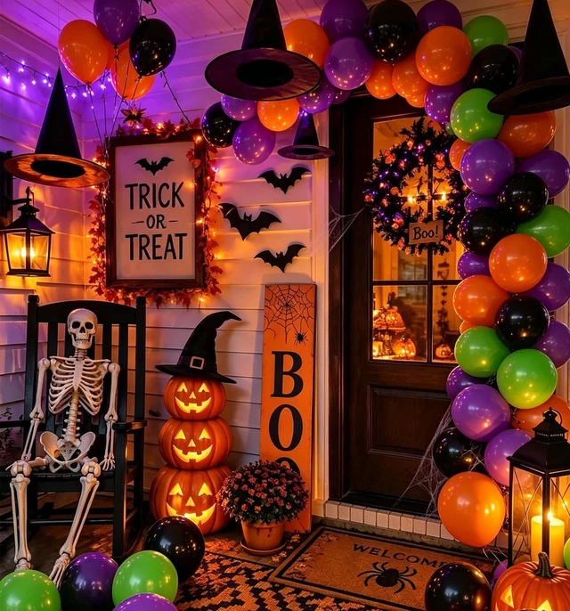 Alt view image 2 of 7 - Halloween Party Balloons Set, 50Pcs 12 Inch Black Orange Purple Green Latex Balloons for Birthday, Halloween Party Decorations