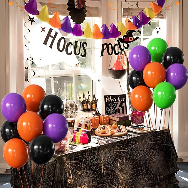 Alt view image 5 of 7 - Halloween Party Balloons Set, 50Pcs 12 Inch Black Orange Purple Green Latex Balloons for Birthday, Halloween Party Decorations