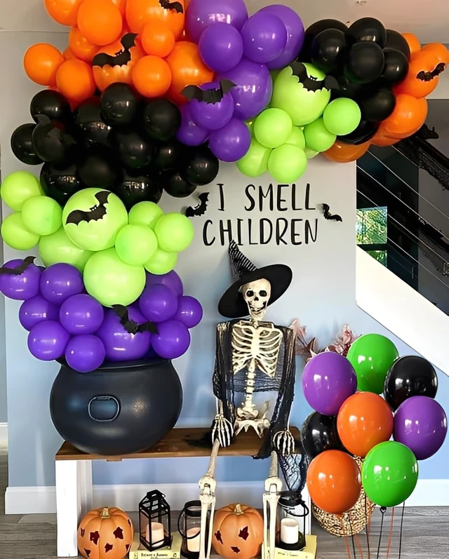 Alt view image 6 of 7 - Halloween Party Balloons Set, 50Pcs 12 Inch Black Orange Purple Green Latex Balloons for Birthday, Halloween Party Decorations