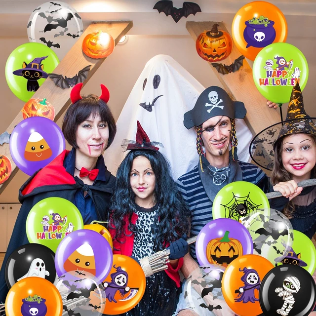 Alt view image 5 of 7 - 50 Pcs Halloween Balloons Decor for Party Outdoor Home, Cute Style | 12 Inch Halloween Party Balloon with Ribbon, Cat Pumpkin Spider Design, for Birthday Baby Shower Party Yard Backdrop