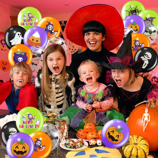 Alt view image 7 of 7 - 50 Pcs Halloween Balloons Decor for Party Outdoor Home, Cute Style | 12 Inch Halloween Party Balloon with Ribbon, Cat Pumpkin Spider Design, for Birthday Baby Shower Party Yard Backdrop