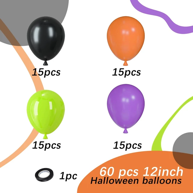 Alt view image 2 of 6 - 60pcs 12 Inch Halloween Latex BalloonsBlack Orange Green Purple Balloons | with 1 Ribbon, Birthday & Halloween Party Decoration