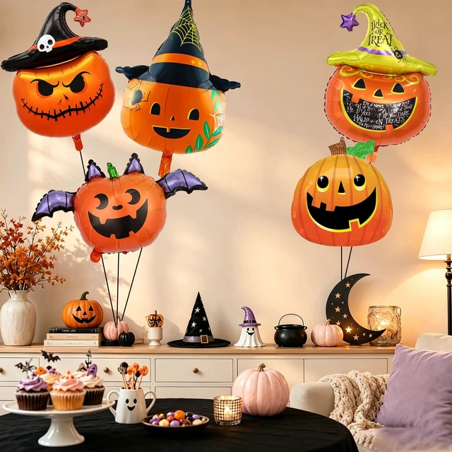 Alt view image 3 of 7 - 5 Pcs Halloween Balloons Set Include Pumpkin Balloons for Halloween Party Decorations Haunted House Parties Supplies