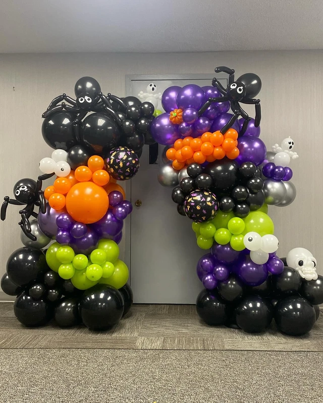 Alt view image 4 of 6 - 60pcs 12 Inch Halloween Latex BalloonsBlack Orange Green Purple Balloons | with 1 Ribbon, Birthday & Halloween Party Decoration