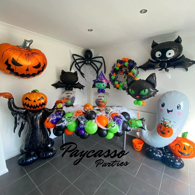 Alt view image 6 of 6 - 60pcs 12 Inch Halloween Latex BalloonsBlack Orange Green Purple Balloons | with 1 Ribbon, Birthday & Halloween Party Decoration