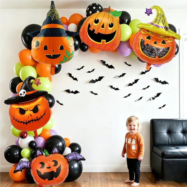 Alt view image 6 of 7 - 5 Pcs Halloween Balloons Set Include Pumpkin Balloons for Halloween Party Decorations Haunted House Parties Supplies