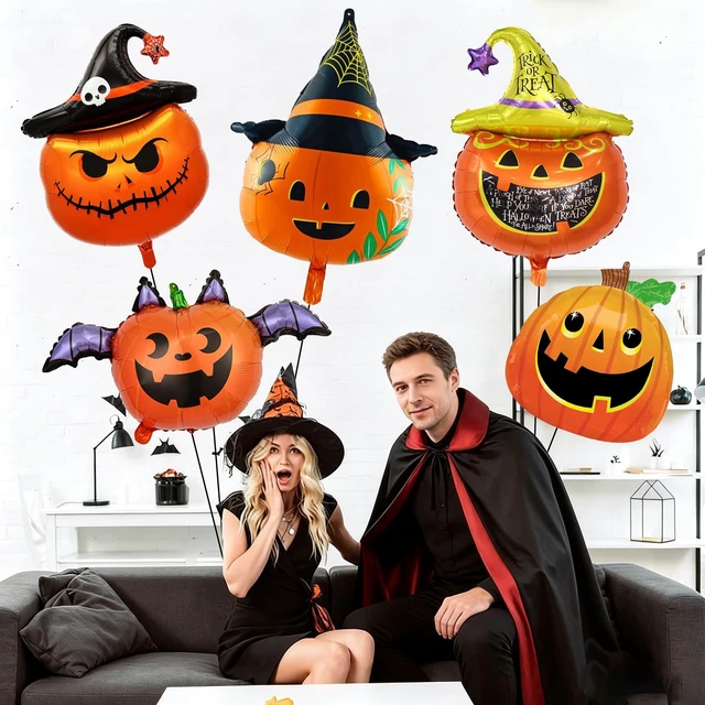 Alt view image 7 of 7 - 5 Pcs Halloween Balloons Set Include Pumpkin Balloons for Halloween Party Decorations Haunted House Parties Supplies