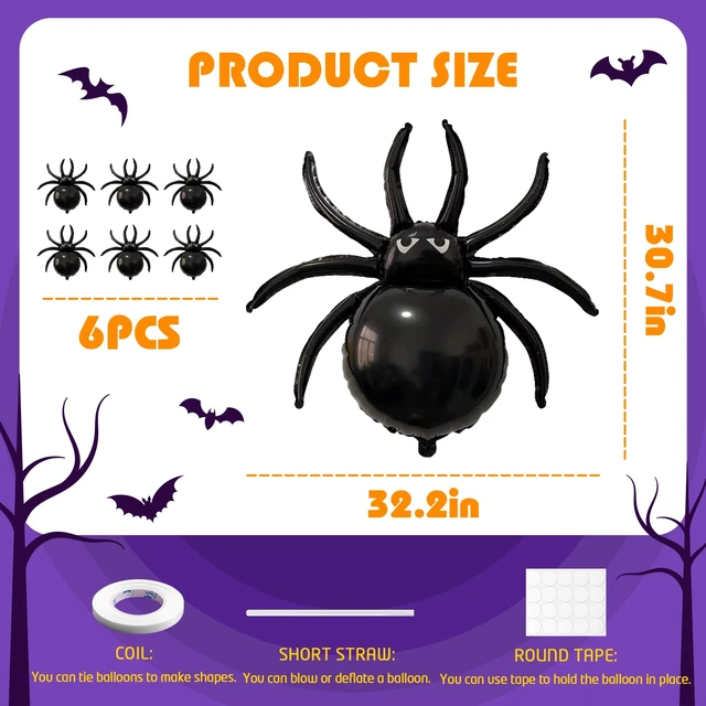 Alt view image 3 of 6 - Halloween Spider Balloons 33 Inch Giant Black Foil Balloon Decorations | Large Spider Shape Balloons for Spooky Party Haunted House Birthday Halloween Decorations Mylar Balloon Supplies