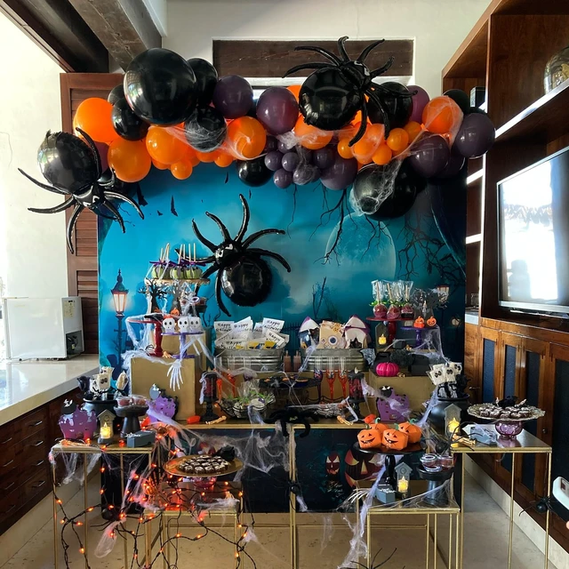 Alt view image 4 of 6 - Halloween Spider Balloons 33 Inch Giant Black Foil Balloon Decorations | Large Spider Shape Balloons for Spooky Party Haunted House Birthday Halloween Decorations Mylar Balloon Supplies