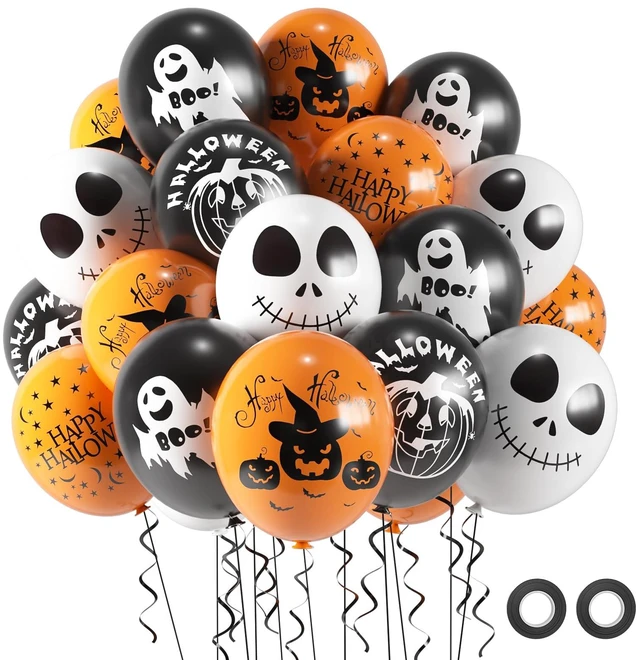Main image of Halloween Balloons Decoration, 50 Pcs 12 inch Halloween Balloon Black Orange White Pumpkin Scary Ghost Halloween Balloons for Halloween Birthday Party Decorations Supplies