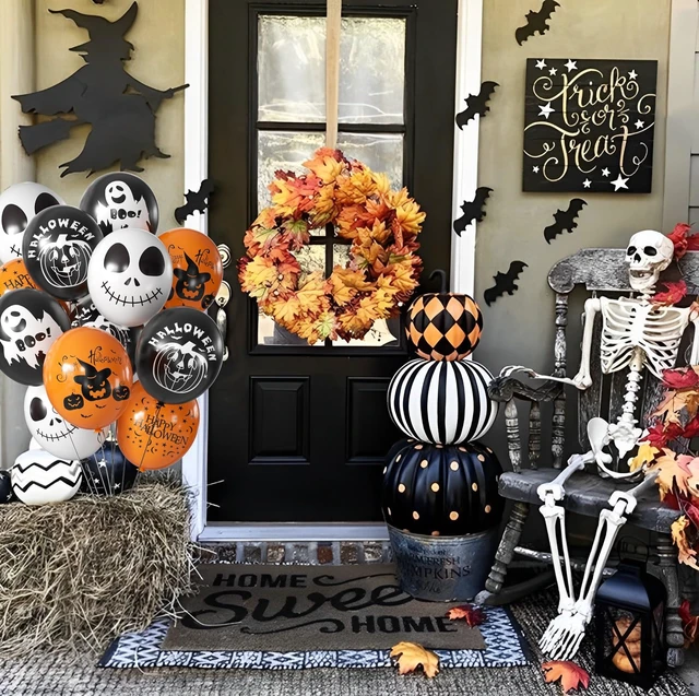 Alt view image 3 of 7 - Halloween Balloons Decoration, 50 Pcs 12 inch Halloween Balloon Black Orange White Pumpkin Scary Ghost Halloween Balloons for Halloween Birthday Party Decorations Supplies