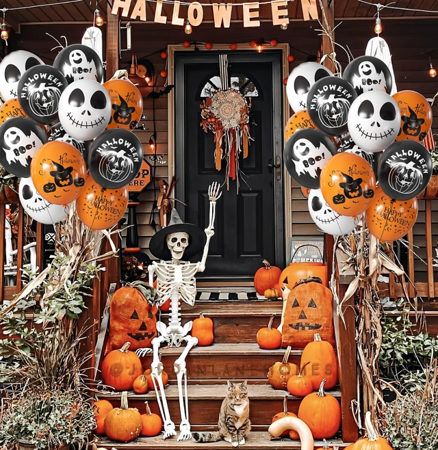 Alt view image 4 of 7 - Halloween Balloons Decoration, 50 Pcs 12 inch Halloween Balloon Black Orange White Pumpkin Scary Ghost Halloween Balloons for Halloween Birthday Party Decorations Supplies