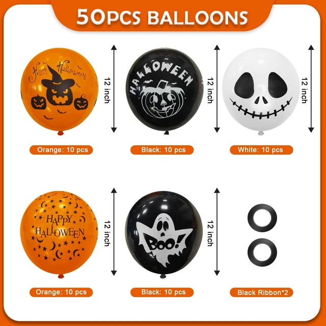 Alt view image 6 of 7 - Halloween Balloons Decoration, 50 Pcs 12 inch Halloween Balloon Black Orange White Pumpkin Scary Ghost Halloween Balloons for Halloween Birthday Party Decorations Supplies