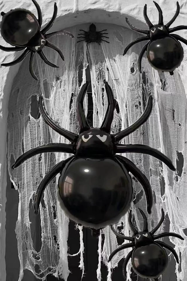 Alt view image 4 of 6 - 12PCS Halloween Black Spider balloons - 33" Giant and 17.2" Small Spiders Foil Balloon for Halloween Decoration Day of Death New Year Birthday Spooky Party Supplier