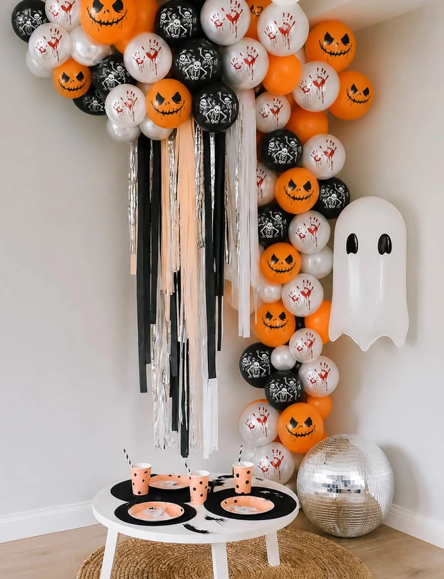 Alt view image 3 of 7 - Halloween Balloons, Orange Black White Balloons, Spooky Party Decor | 50 Pcs 12 Inch Halloween Latex Balloons, Scary Skeleton and Pumpkin Balloons, Horror Balloons for Halloween Party Decorations