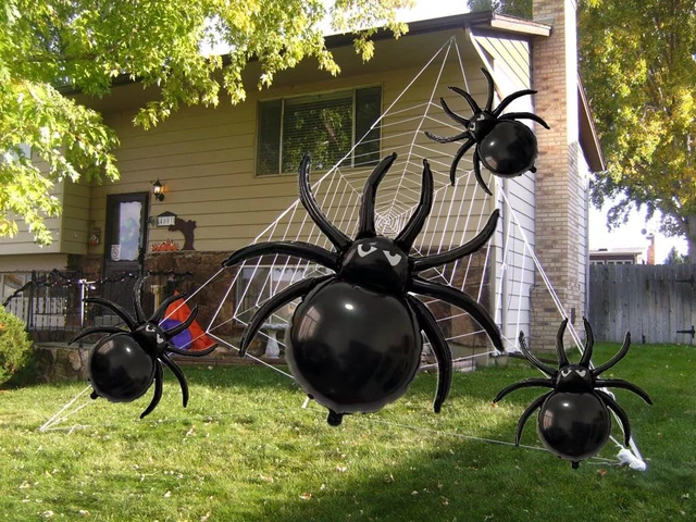 Alt view image 3 of 6 - 12PCS Halloween Black Spider balloons - 33" Giant and 17.2" Small Spiders Foil Balloon for Halloween Decoration Day of Death New Year Birthday Spooky Party Supplier