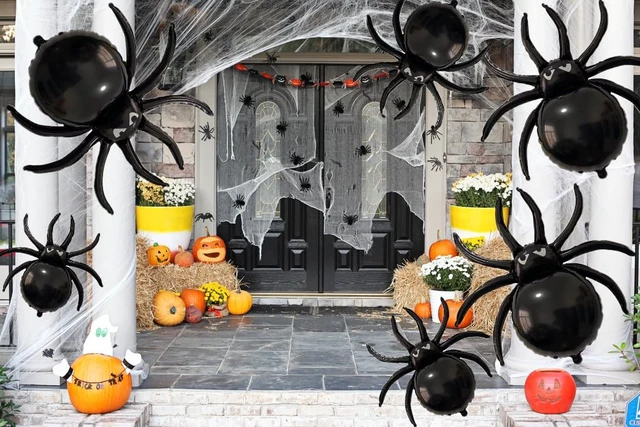 Alt view image 5 of 6 - 12PCS Halloween Black Spider balloons - 33" Giant and 17.2" Small Spiders Foil Balloon for Halloween Decoration Day of Death New Year Birthday Spooky Party Supplier