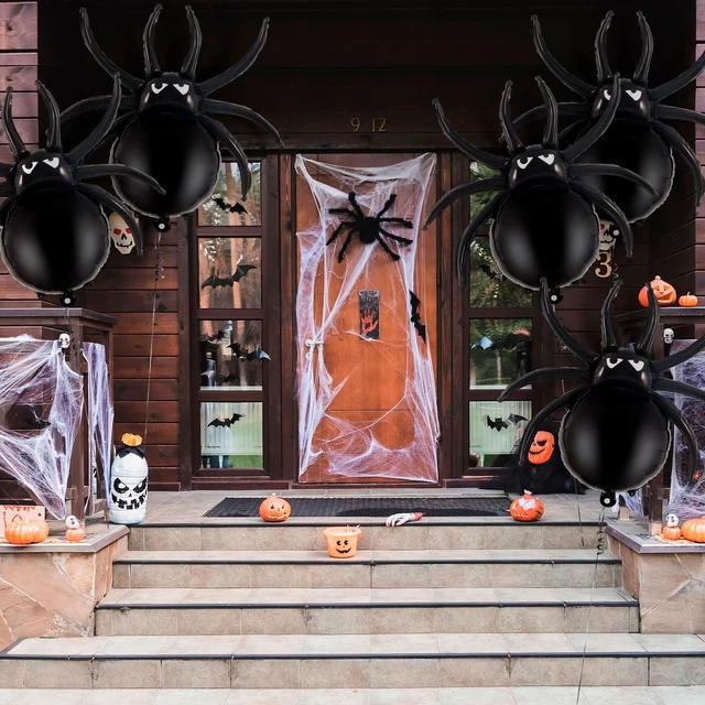 Alt view image 3 of 7 - 6 Pcs Black Spider Balloons, Halloween Party Decorations, 33 Inch Spider Foil Mylar Balloons for Halloween Party Birthday Haunted House Spooky Decoration Supplies