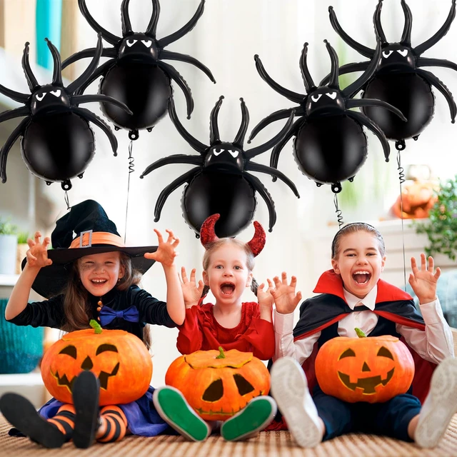 Alt view image 4 of 7 - 6 Pcs Black Spider Balloons, Halloween Party Decorations, 33 Inch Spider Foil Mylar Balloons for Halloween Party Birthday Haunted House Spooky Decoration Supplies