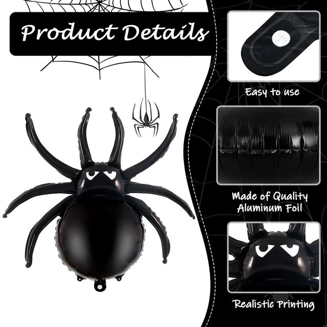 Alt view image 5 of 7 - 6 Pcs Black Spider Balloons, Halloween Party Decorations, 33 Inch Spider Foil Mylar Balloons for Halloween Party Birthday Haunted House Spooky Decoration Supplies