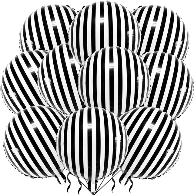 Main image of Black White Striped Balloons 12 Pack 18 Inch Halloween Party Decorations Garland Kit
