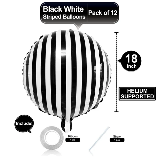 Alt view image 2 of 7 - Black White Striped Balloons 12 Pack 18 Inch Halloween Party Decorations Garland Kit
