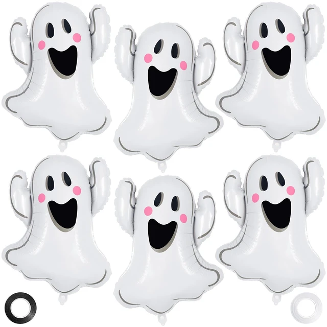 Main image of 6 Pcs Halloween Ghost Balloons, White Ghost Shaped Foil Balloon, Large Mylar Balloons for Trick or Treat Halloween Themed Party Decoration