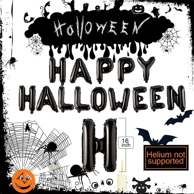 Alt view image 3 of 6 - Black Happy Halloween Balloons Banner Foil Balloons Letter Balloon for Halloween Themed Party Decoration Supplies Black Birthday Decoration Decor Ballons Arch Kits Party Balloon Set 14pcs