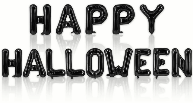 Main image of Black Happy Halloween Balloons Banner Foil Balloons Letter Balloon for Halloween Themed Party Decoration Supplies Black Birthday Decoration Decor Ballons Arch Kits Party Balloon Set 14pcs