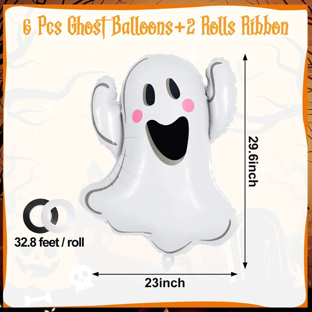 Alt view image 3 of 7 - 6 Pcs Halloween Ghost Balloons, White Ghost Shaped Foil Balloon, Large Mylar Balloons for Trick or Treat Halloween Themed Party Decoration