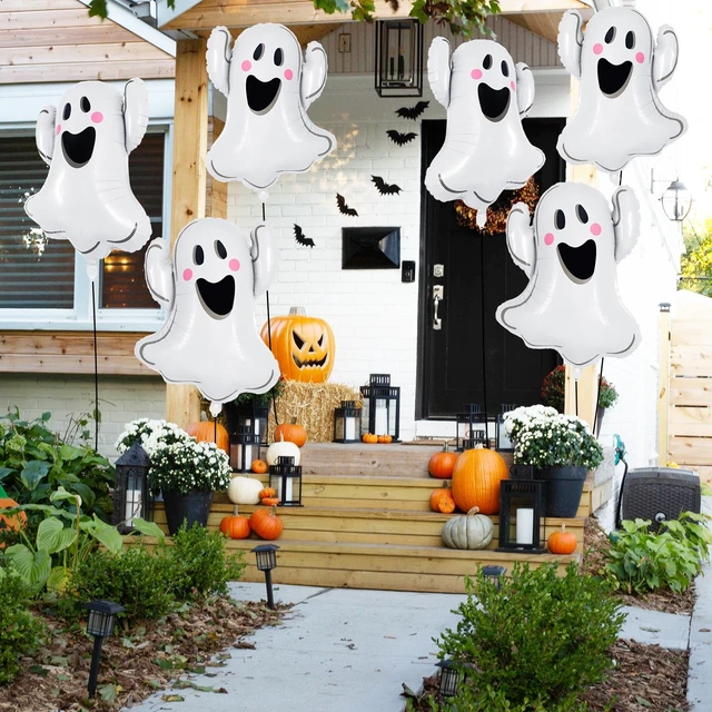 Alt view image 4 of 7 - 6 Pcs Halloween Ghost Balloons, White Ghost Shaped Foil Balloon, Large Mylar Balloons for Trick or Treat Halloween Themed Party Decoration