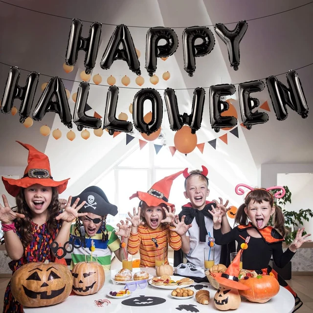 Alt view image 6 of 6 - Black Happy Halloween Balloons Banner Foil Balloons Letter Balloon for Halloween Themed Party Decoration Supplies Black Birthday Decoration Decor Ballons Arch Kits Party Balloon Set 14pcs