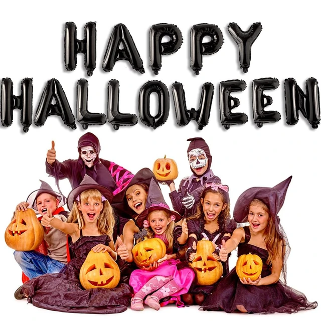 Alt view image 5 of 6 - Black Happy Halloween Balloons Banner Foil Balloons Letter Balloon for Halloween Themed Party Decoration Supplies Black Birthday Decoration Decor Ballons Arch Kits Party Balloon Set 14pcs