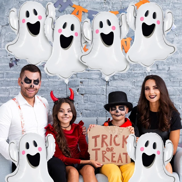 Alt view image 5 of 7 - 6 Pcs Halloween Ghost Balloons, White Ghost Shaped Foil Balloon, Large Mylar Balloons for Trick or Treat Halloween Themed Party Decoration
