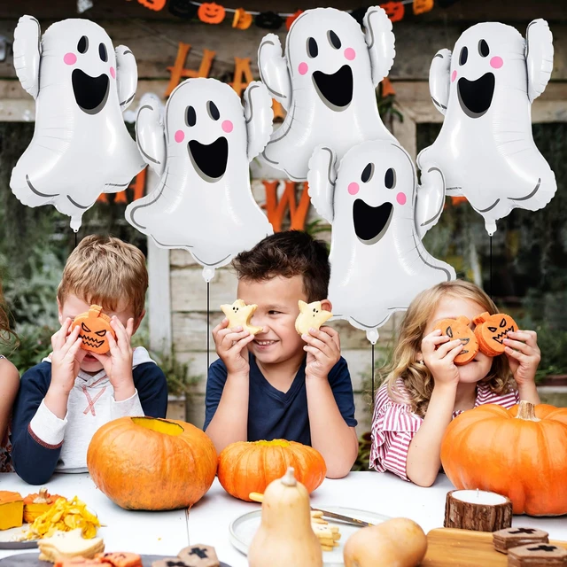Alt view image 6 of 7 - 6 Pcs Halloween Ghost Balloons, White Ghost Shaped Foil Balloon, Large Mylar Balloons for Trick or Treat Halloween Themed Party Decoration