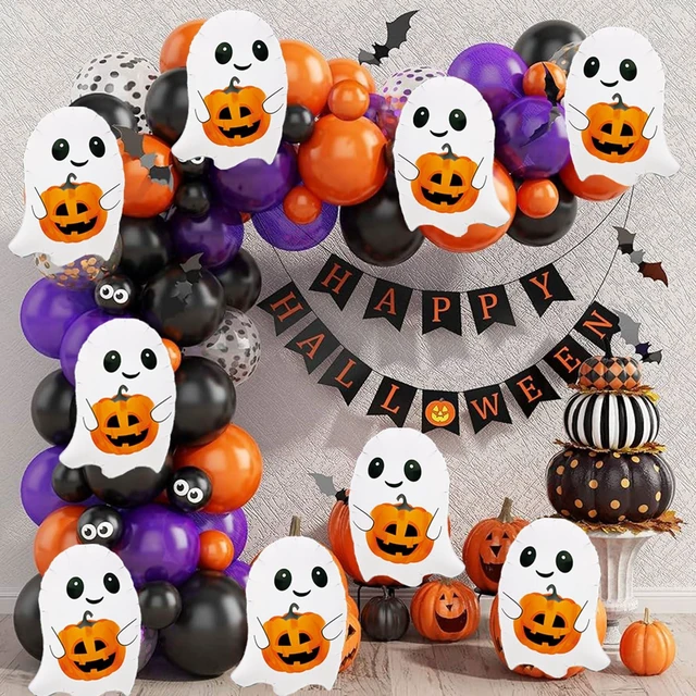 Alt view image 6 of 7 - 9 Pcs Mini Halloween Balloon Cute Pumpkin Ghosts Balloon Balloons for Ghosts Halloween Baby Shower Birthday Party Decorations