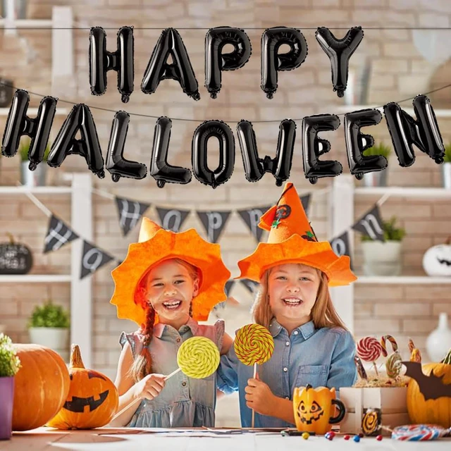 Alt view image 4 of 6 - Black Happy Halloween Balloons Banner Foil Balloons Letter Balloon for Halloween Themed Party Decoration Supplies Black Birthday Decoration Decor Ballons Arch Kits Party Balloon Set 14pcs