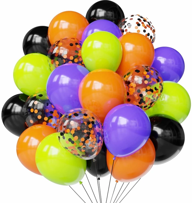 Main image of Halloween Balloons 12 Inch, 107 Pcs Orange Black Green Purple Balloons | For Halloween Party Decorations, Baby Shower, Birthday, Trick or Treat