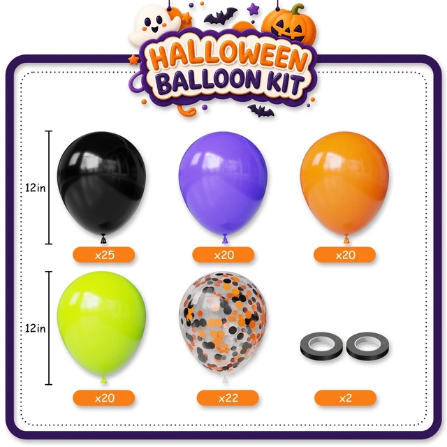 Alt view image 2 of 5 - Halloween Balloons 12 Inch, 107 Pcs Orange Black Green Purple Balloons | For Halloween Party Decorations, Baby Shower, Birthday, Trick or Treat