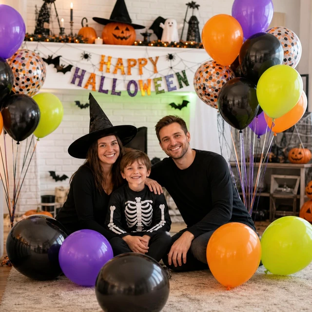 Alt view image 4 of 5 - Halloween Balloons 12 Inch, 107 Pcs Orange Black Green Purple Balloons | For Halloween Party Decorations, Baby Shower, Birthday, Trick or Treat