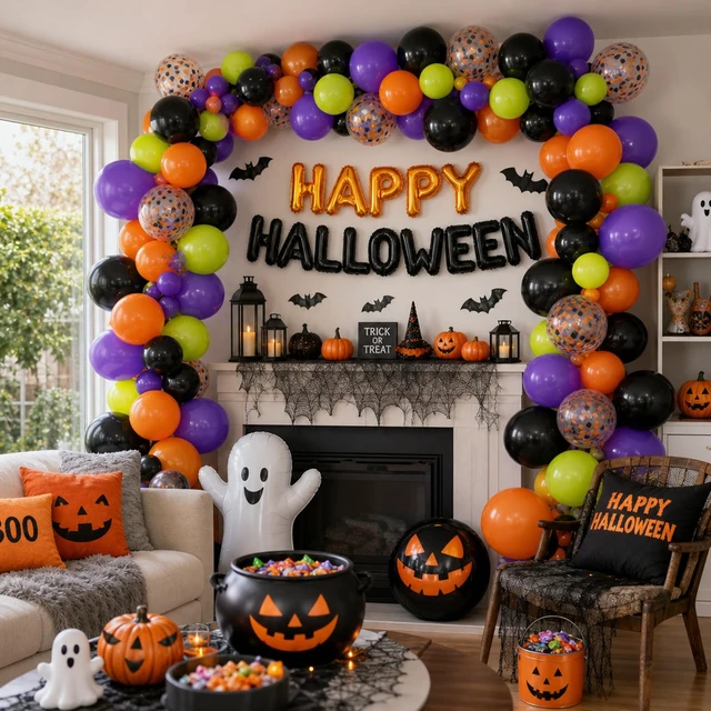 Alt view image 5 of 5 - Halloween Balloons 12 Inch, 107 Pcs Orange Black Green Purple Balloons | For Halloween Party Decorations, Baby Shower, Birthday, Trick or Treat