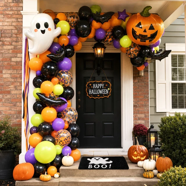 Alt view image 3 of 5 - Halloween Balloons 12 Inch, 107 Pcs Orange Black Green Purple Balloons | For Halloween Party Decorations, Baby Shower, Birthday, Trick or Treat