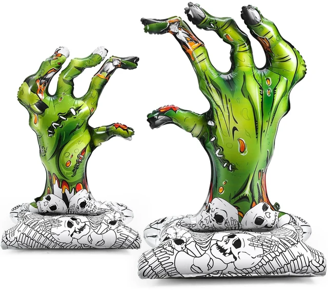 Main image of 2 Pcs 4d Halloween Zombie Hand Foil Balloons Self Standing 49'' | Large Summer Halloween Birthday Party Decorations, Horror Spooky Trunk or Trick Car Decor, Display Outdoor Yard Supplies