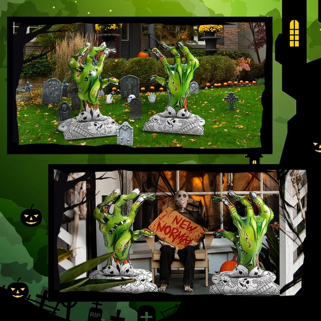 Alt view image 4 of 6 - 2 Pcs 4d Halloween Zombie Hand Foil Balloons Self Standing 49'' | Large Summer Halloween Birthday Party Decorations, Horror Spooky Trunk or Trick Car Decor, Display Outdoor Yard Supplies