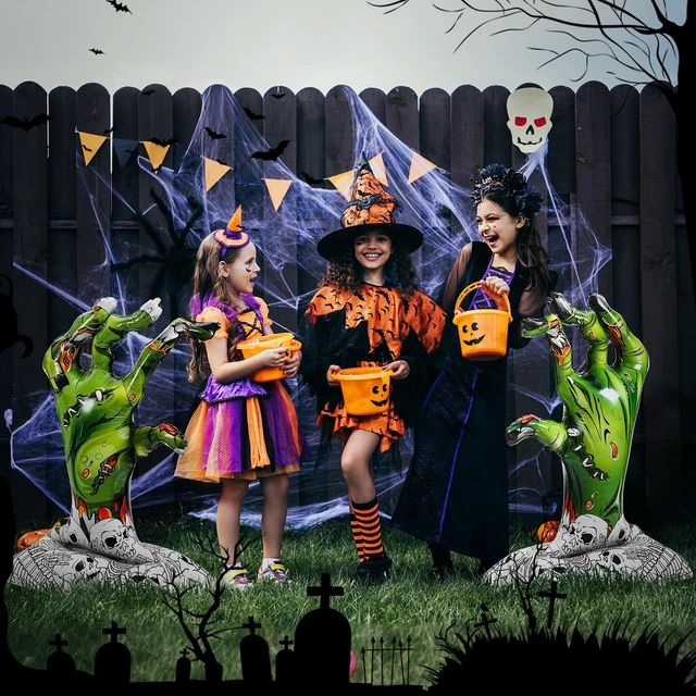 Alt view image 5 of 6 - 2 Pcs 4d Halloween Zombie Hand Foil Balloons Self Standing 49'' | Large Summer Halloween Birthday Party Decorations, Horror Spooky Trunk or Trick Car Decor, Display Outdoor Yard Supplies