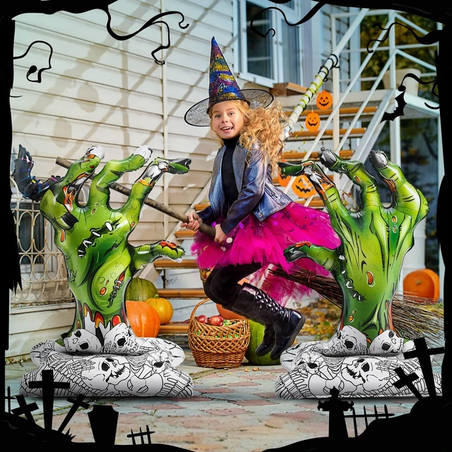 Alt view image 6 of 6 - 2 Pcs 4d Halloween Zombie Hand Foil Balloons Self Standing 49'' | Large Summer Halloween Birthday Party Decorations, Horror Spooky Trunk or Trick Car Decor, Display Outdoor Yard Supplies