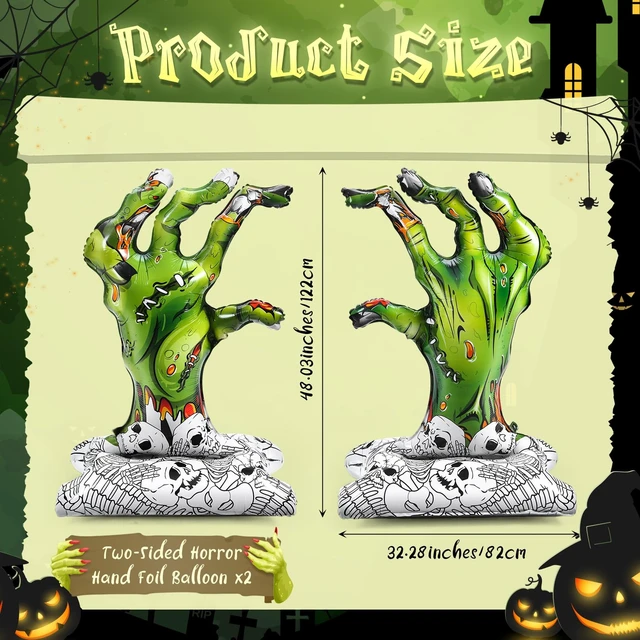 Alt view image 2 of 6 - 2 Pcs 4d Halloween Zombie Hand Foil Balloons Self Standing 49'' | Large Summer Halloween Birthday Party Decorations, Horror Spooky Trunk or Trick Car Decor, Display Outdoor Yard Supplies