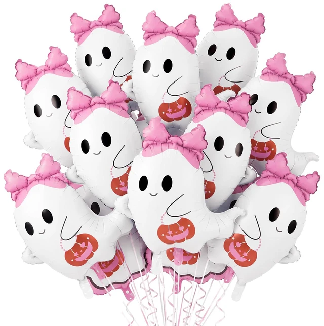 Main image of 10 Pcs Pink Bow Ghost Balloons Cute Halloween Birthday Party Decor | 20 Inch Trick or Treat Large Spooky Foil Balloon for Halloween Party Supply Birthday Baby Shower Wedding Decor, Photo Props